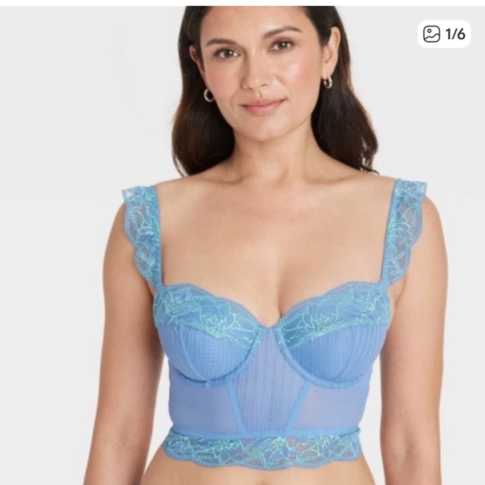 Like New Auden Blue & Turquoise Lace Corset Bra